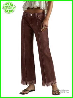 Wide Leg Jeans Mid Rise Loose Denim Pants Frayed Hem